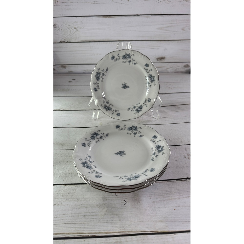 Johann Haviland‎ Blue Garland Bread Plates Set of 4 Bavaria Germany Platinum